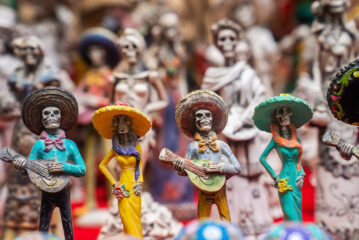 Traditional handcrafted Mexican souvenirs for sale at marketplace