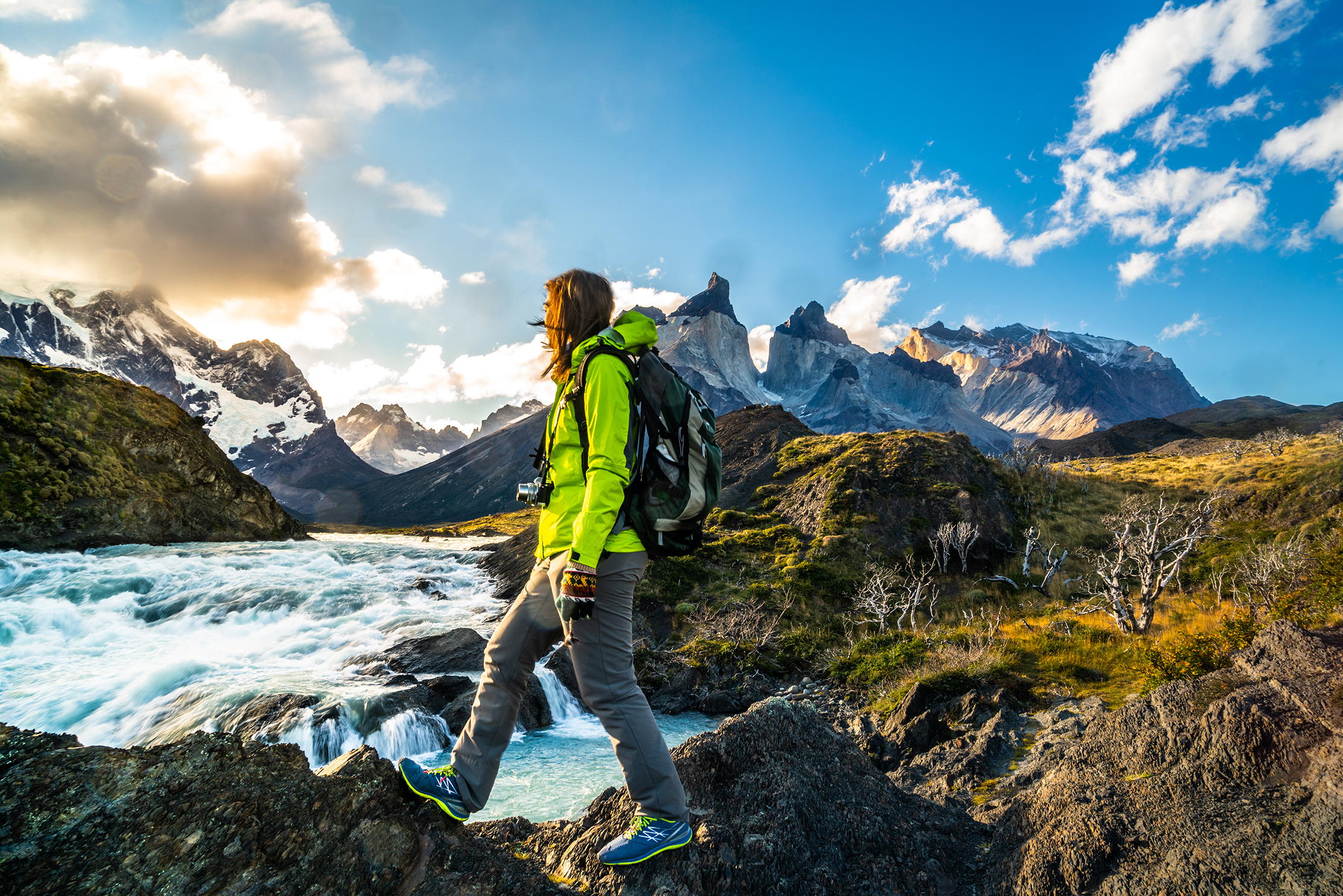 Woman hiking in Torres Del Paine National Park