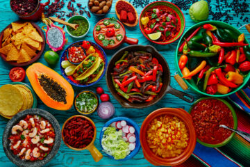 Table of vibrant ingredients from Mexican food