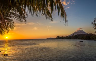 View of volcano and sunset in Ometepe, Nicaragua