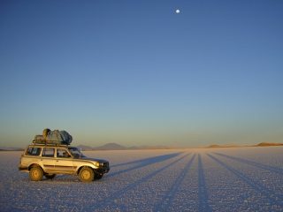 Car on the Uyuni Salt Flats