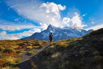 Man hiking in Torres Del Paine National Park