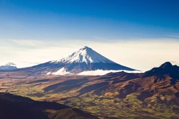 Snow covered peak of Cotopaxi volcano in the Galapagos