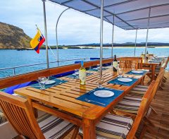 Outdoor dining area on the ship