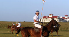 Polo player riding horse