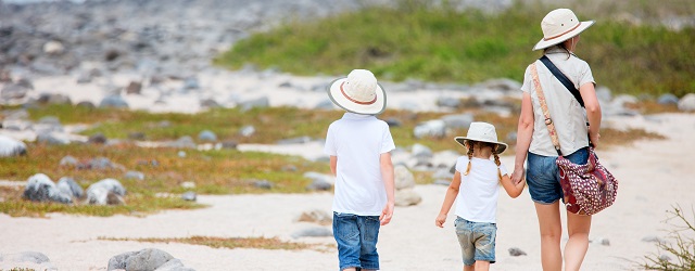 Family walking on Seymour Island Galapagos