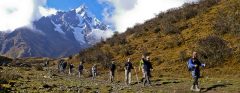 A group trekking in Peru